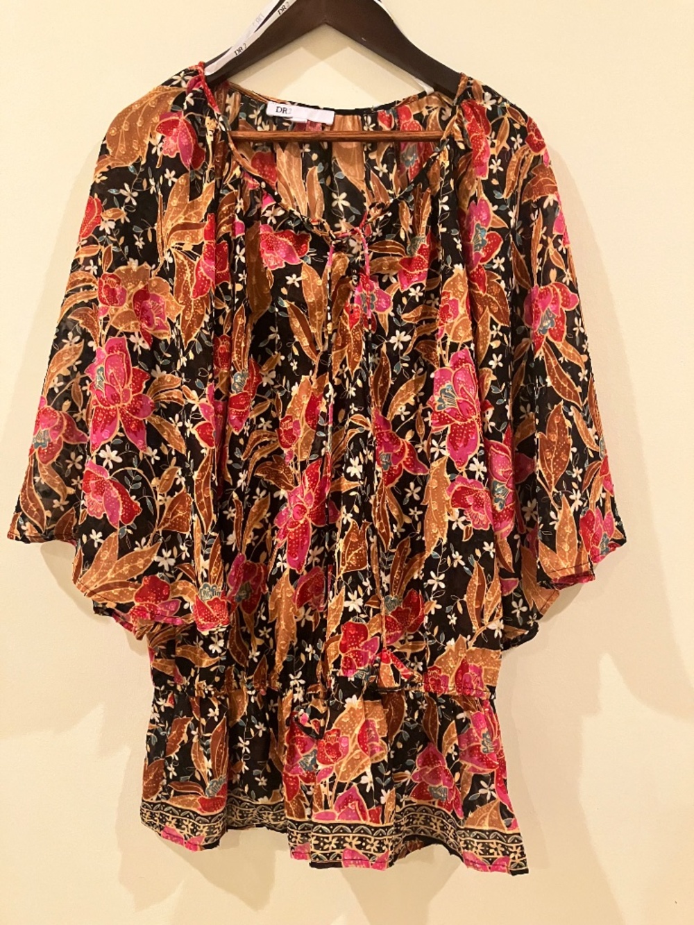 Daniel Rainn Sheer Floral Tropical Blouse, Size Medium